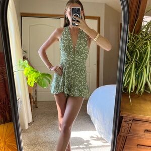 Cellecci green backless floral romper